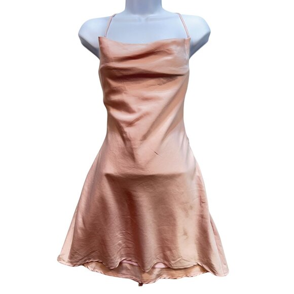 Princess Polly Womens Satin Strappy Mini Dress Size 6 Pink Sleeveless Party Chic - Picture 1 of 11